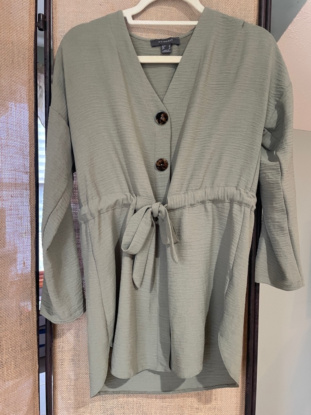 Primark Olive Green V-Neck Tie Front Top